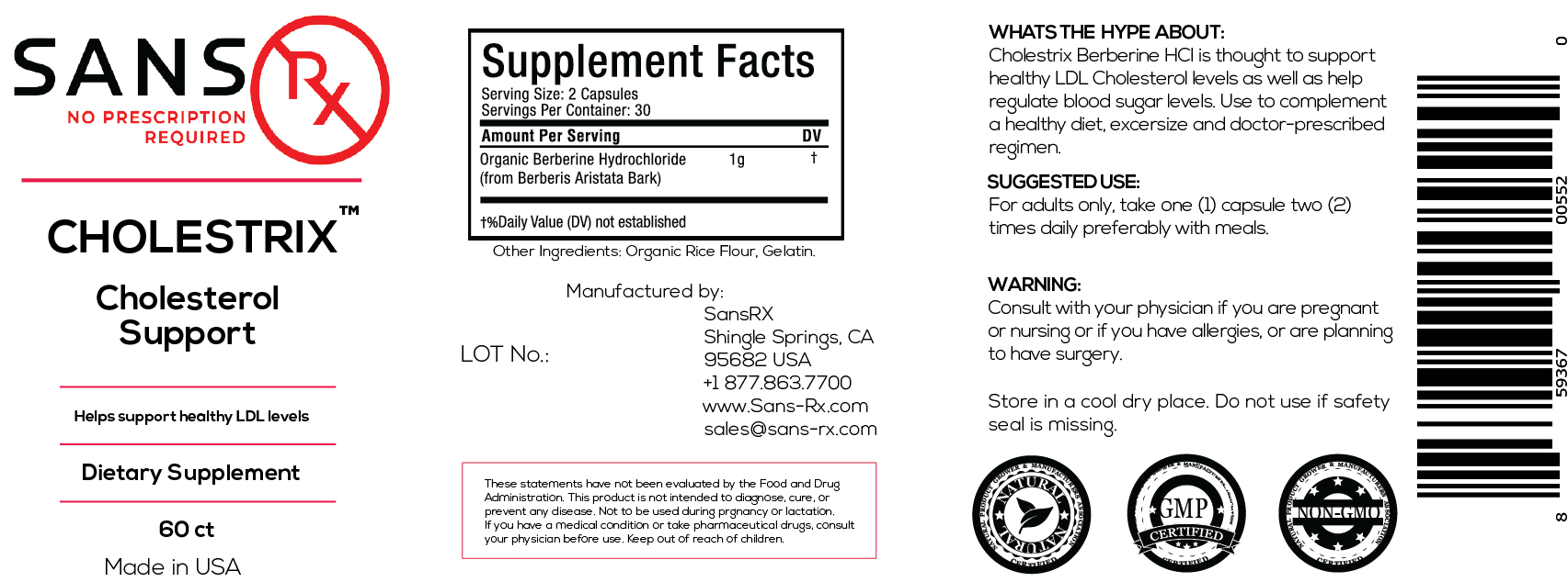 Cholestrix Berberine HCI - Cholesterol Support